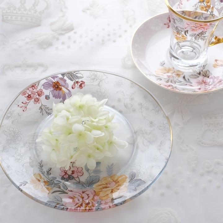 ガラスプレート 皿 おしゃれ カメリア フラワー 花柄 引き出物