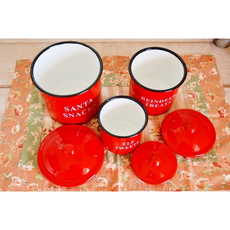 レッド・キャニスター3点セット レトロ アンティーク ホーロー 琺瑯