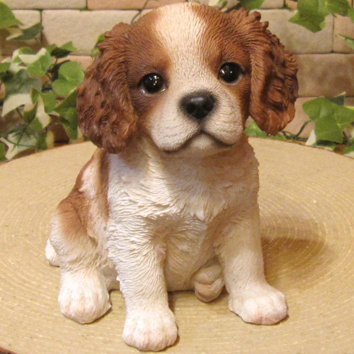 置物 動物 可愛い 犬の置物 キャバリア リアル お座りタイプ 子いぬの