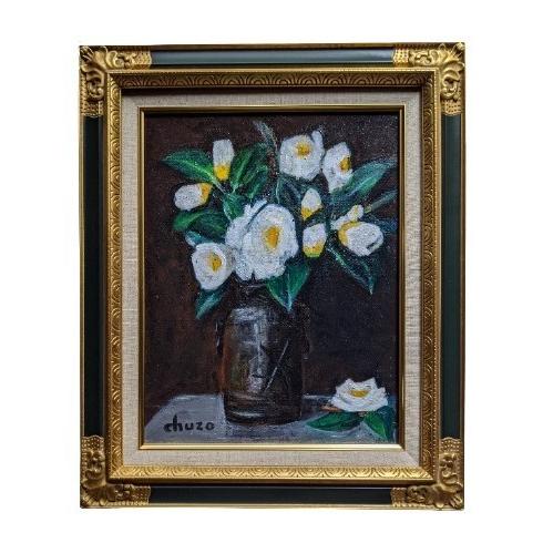 花の絵 油絵 油絵マット付きマット白色 花の絵 油絵 油絵マット付き