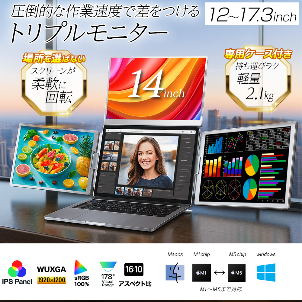 JAPANNEXT Tri-Screen JN-TRI-IPS116FHDR パソコン用ディスプレイ