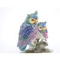 フクロウ 七宝焼き 金属製置物 選べる二種類 赤 青 : 横浜中華街龍