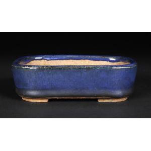 盆栽鉢 「東福寺瑠璃釉楕円鉢」 植木鉢 初代 平安東福寺 登窯 5号 15cm