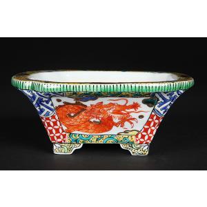 角山窯幸峰浮彫龍文長方鉢 第17回現代小鉢作家展「泥物の部」銀賞受賞