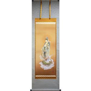 Bフライデー 肉筆掛軸☆鈴木優莉作 花ひら観音 尺五立☆高さ：約189cm