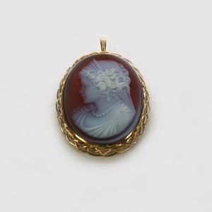 限定1点】 K18 イエローゴールド メノウ カメオ ペンダントトップ 日本
