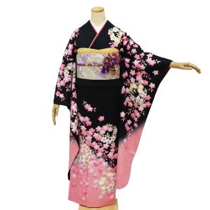 振袖 中古 販売 フルセット 正絹 一式 高身長 トールサイズ 黒 格安