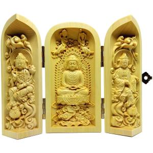 阿弥陀如来立像 20cm 天然木製(柘植ツゲ) 阿弥陀仏 木彫仏像 阿弥陀様