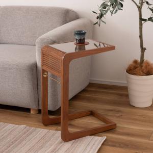 今枝商店 ラタンテーブル 円形 ガラス天板 棚付 籐家具 直径60cm