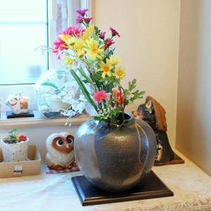 在庫数限り 信楽焼 花瓶 青ガラス 削ぎ 丸 6.5号 おしゃれ 一輪挿し