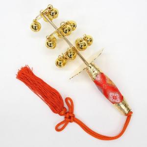 神楽鈴(大) 金メッキ付品 本体の長さ約30cm 鈴の大きさ1寸 神楽鈴