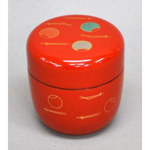 中棗 扇面 木製 中村湖彩作 化粧箱 茶道具 漆絵 縁起物 伝統工芸 日本