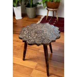 送料無料 アジアン家具 テーブル ナチュラル 木製 (直径44cm)フラワー