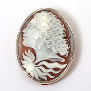 K18 プラチナ ダイヤモンド シェルカメオ ブローチ ペンダント : 宝寿