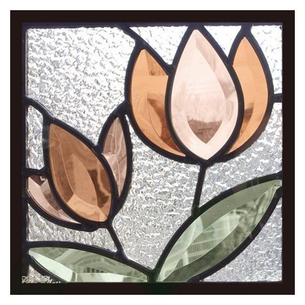 ステンドグラス 一部鏡面ガラス (SH-D38) 200×200×18mm デザイン 花