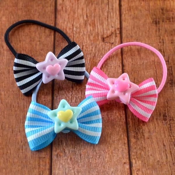キッズ用 星とストライプグログランリボンのヘアゴム 3個セット ヘア