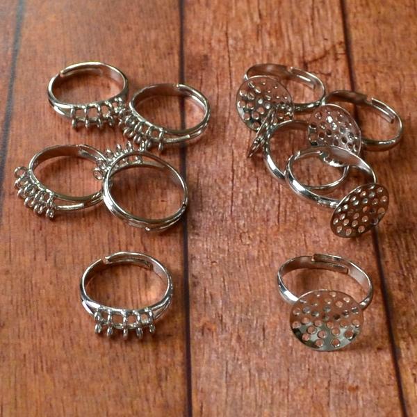 リング(指輪) 平皿・カン付き 5個 シルバーカラー ハンドメイド 手芸