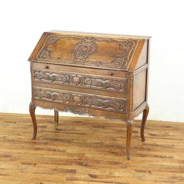 フランス ライティングビューロー オーク材の杢目を活かしたデザイン