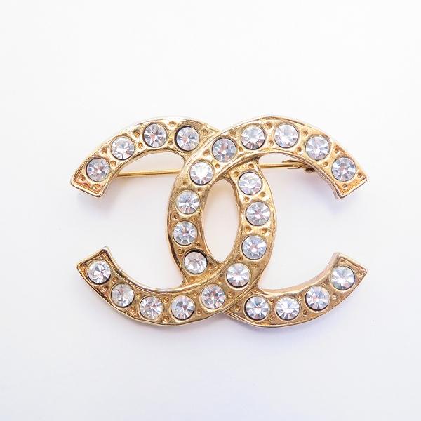 CHANEL / ターンロックラインストーンブローチ/ラインストーン/GLD