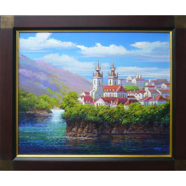 絵画 油絵 竹内敏彦 肉筆油絵 風景画 古城 F10 送料無料 : アートフジ