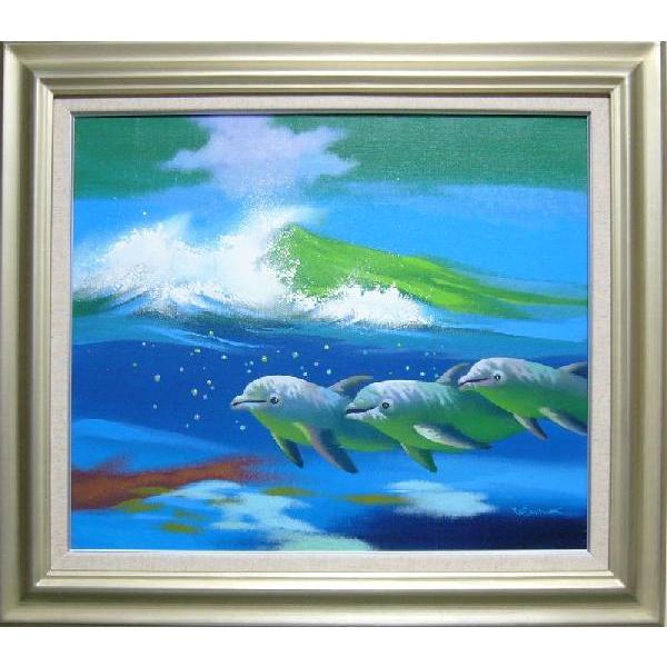 絵画 油絵 竹内敏彦 肉筆油絵 動物画 ドルフィン F12 海 クラゲ 版画