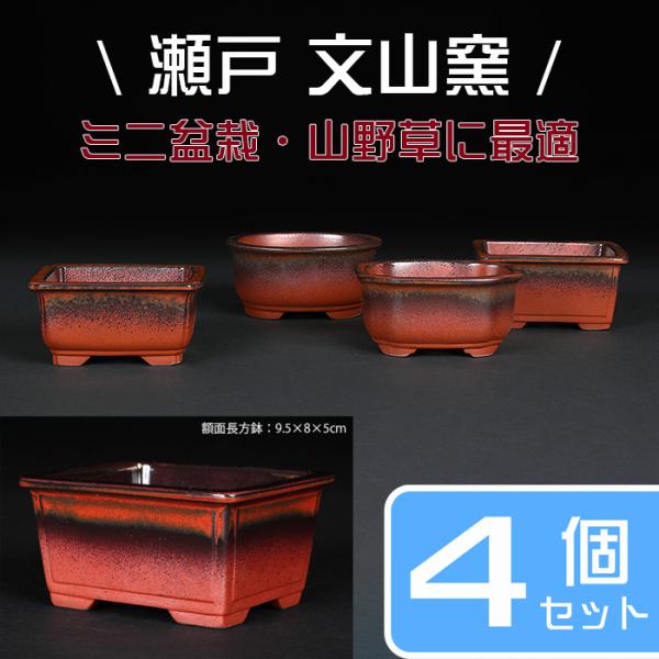 盆栽鉢 植木鉢 「瀬戸焼文山窯赤釉窯変小鉢4点セット」 色鉢 3号 10cm