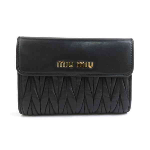 miu miu（ミュウミュウ） 二つ折り財布 マテラッセ レザー ブラック
