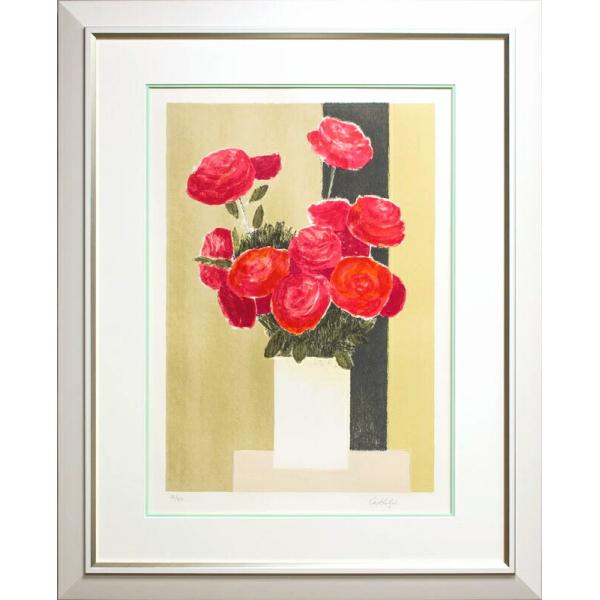 ベルナール ・ カトラン 「 赤い薔薇と黒い帯 」 リトグラフ ( 石版画