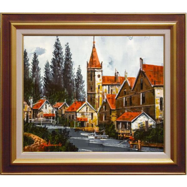 肉質油絵 横 F30 セーヌの流れ 竹内敏彦 額装仕上げ品 肉質油絵 横 F30