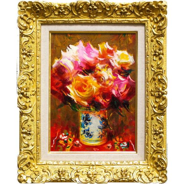 時代物 肉筆油彩画 薔薇 vintage 直筆サインあり 時代物 肉筆油彩画