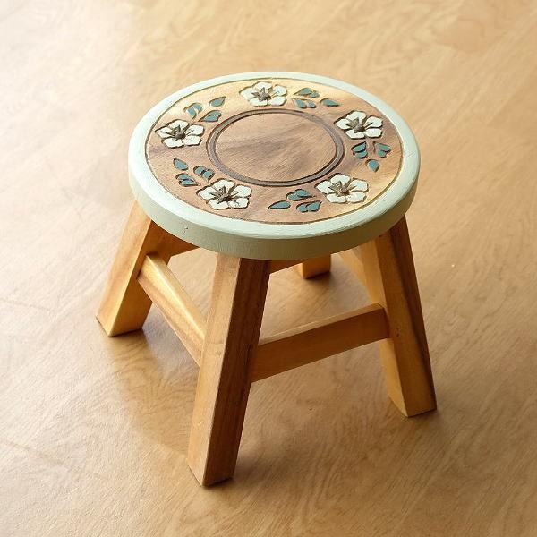 花柄円形スツール アンティーク風 オリジナル カフェ 二脚セット 花柄