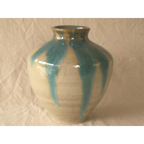 壺屋焼 緑掛け飴釉 火入 筒茶碗 古道具 アンティーク 壺屋焼 緑掛け飴