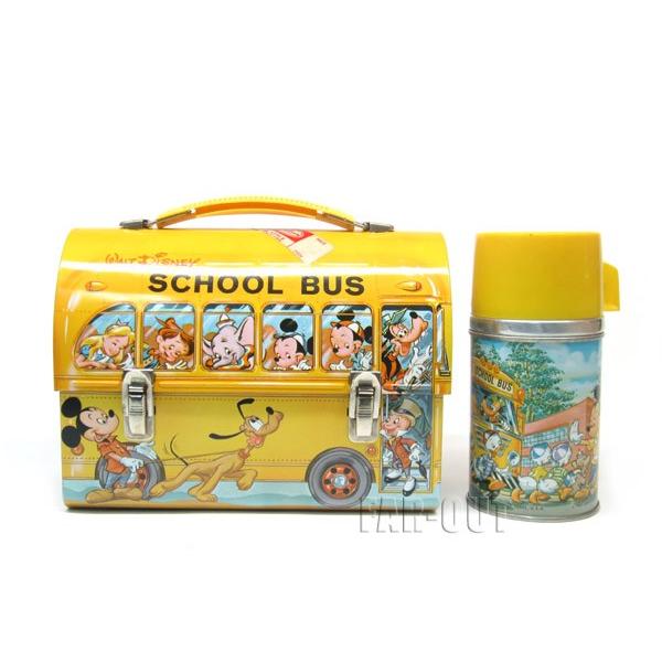 ディズニー スクールバス ブリキ TIN缶 ランチボックス 水筒付き