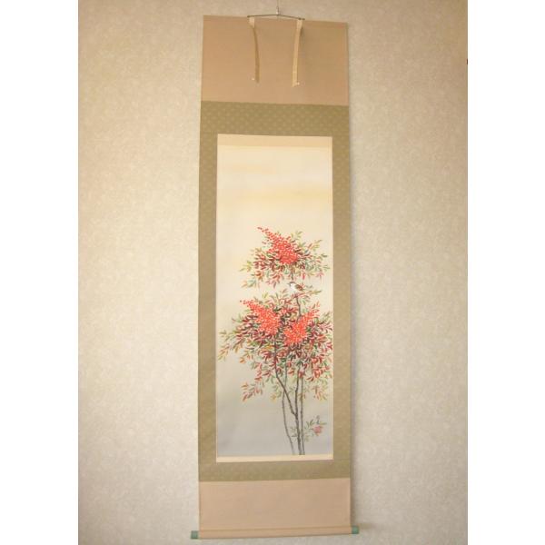 真筆】ミニ掛け軸 南天に雀◇奥田拓也 (新品) 真筆】ミニ掛け軸 南天に