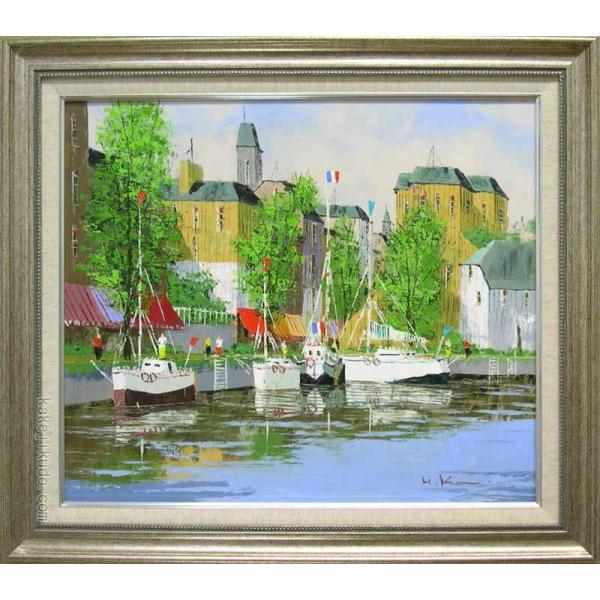 額縁付 1点物 油彩画 黒沢久 風景画『オンフルール』56 × 63cm 額縁付