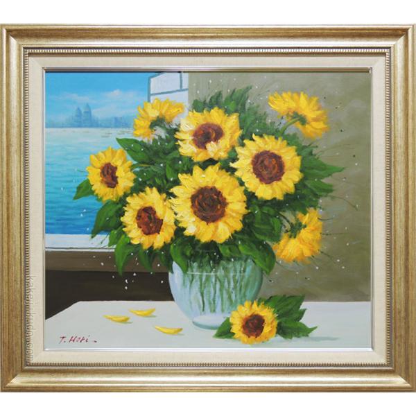 ☆秀作☆ 手書き油絵 ひまわり 肉筆絵画 インテリア 油彩画 ☆秀作