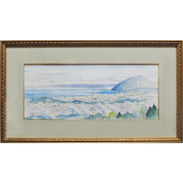 肉筆水彩日本画 『水墨山水』 高級木製額縁付属 外寸約1068×757mm