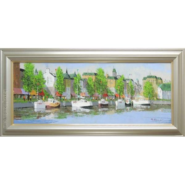 額縁付 1点物 油彩画 黒沢久 風景画『オンフルール』56 × 63cm 額縁付