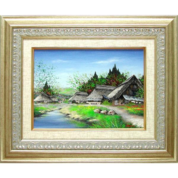 真作 正規品 宮本信洲 油絵 肉筆 真作 油彩画 「あんず咲く里」