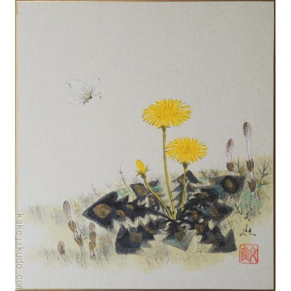 臨書 色紙 蒲公英のかたさや海の白一輪 表装済み 書 色紙 蒲公英のか