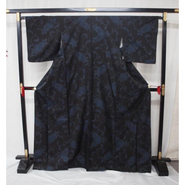 大幅値下げ！本場大島紬 0091 袷 難傷あり 純泥染 旗印 黒藍色系