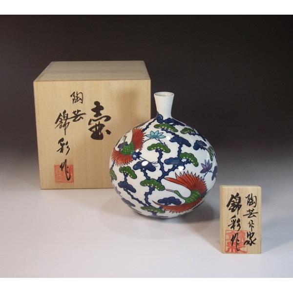 染錦松鶴文様花瓶｜有田焼 陶芸作家 藤井錦彩作 : 有田焼 藤井錦彩窯