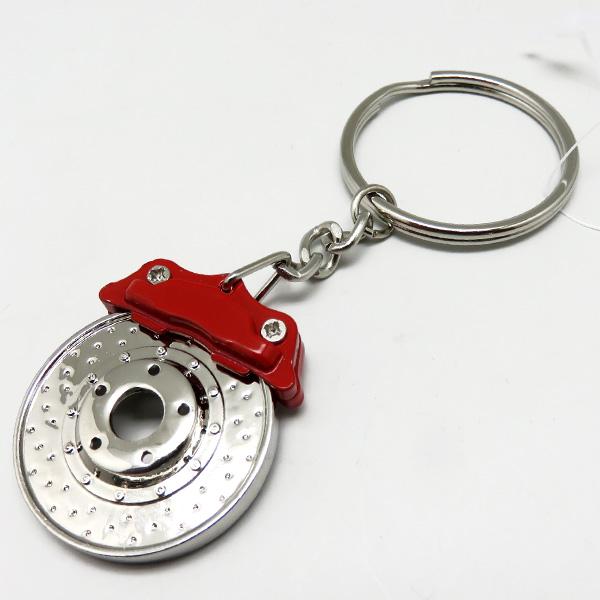 キック：キーホルダー ブレーキローター シルバー/レッド キャリパー