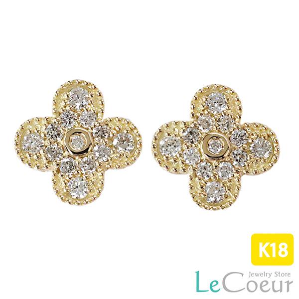 花モチーフ ピアス K18YG【0.4ct】フラワーモチーフ18金 k18 : ル