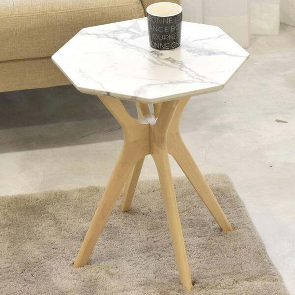 凛 アンティーク調 木製八角形サイドテーブル サイドテーブル 八角形