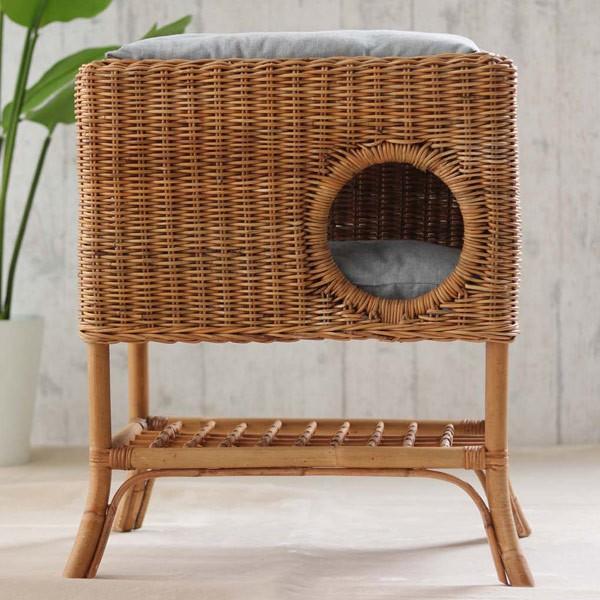 籐 キャットハウス クッション付 ラタン製 幅54cm （ 猫ちぐら ペット