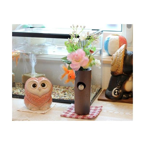 信楽焼 一輪挿し 窓 ふくろう 筒型 フクロウ 小さい 花瓶 陶器