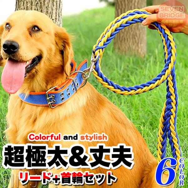 犬 首輪 極太 リード 2点セット 頑丈 首や喉に優しい ペット ドッグ