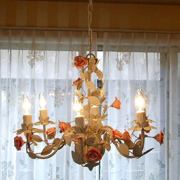 シャンデリア 照明器具 アンティーク バラ ペンダントライト PINKROSE