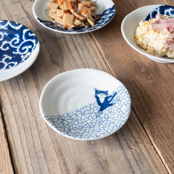 美濃焼 猫 シチタ ソメネコ 13cm皿 氷裂紋 日本伝統模様 日本製